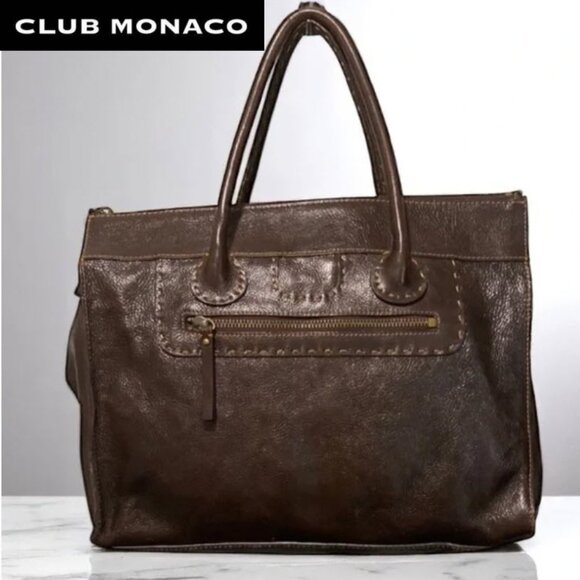 Club Monaco Handbags - Club Monaco Brown Leather Tote with Textured Finish